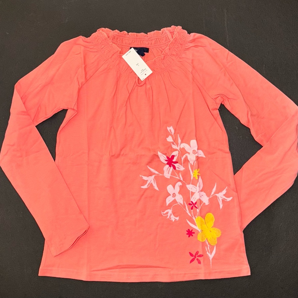 NEW Gap Kids girls shirt L 10 sherbet orange peach pink flower peasant top tee